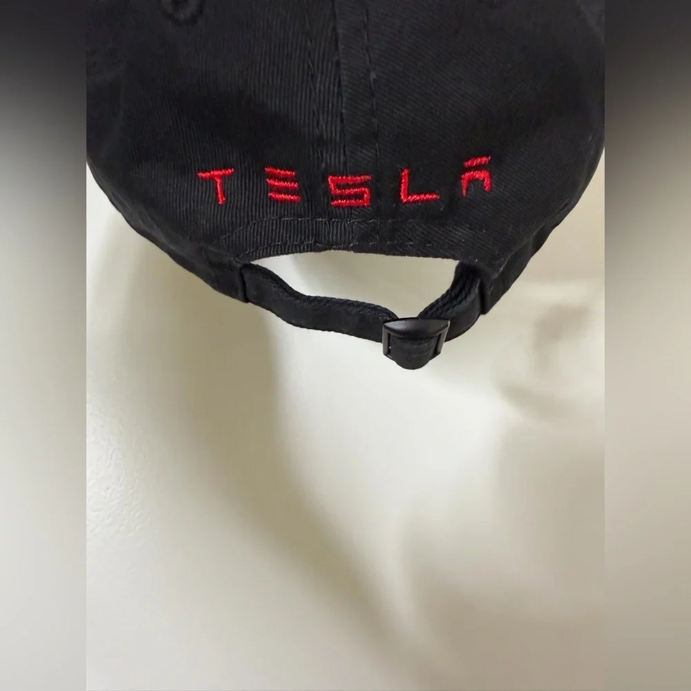 Tesla Adjustable Kids Black Hat w/ Red Embroidered Emblem Mini Elon